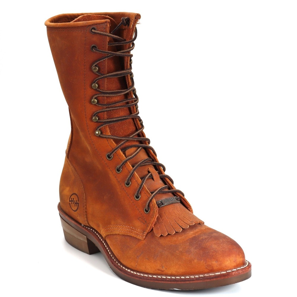 Double-H Lacer Boots 9670 Womens 8.5 2E Tan Leather Kiltie Vibram Work Western